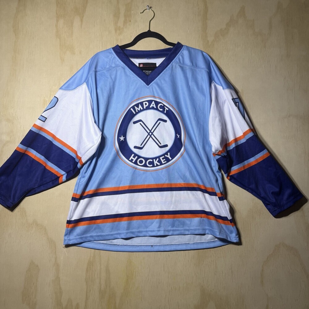 Impact Hockey Mens Small Jersey Carlson 72 Blue Orange V Neck Hockey‎ Shirt